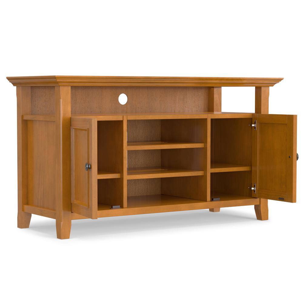 Light Golden Brown Solid Wood TV Media Stand with Cabinets