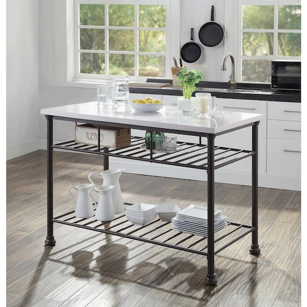 Freyja White Cultured Stone And Gray Kitchen Island Sa 98941 Freyja White Cultured Stone And Gray, Stone Top Kitchen Island