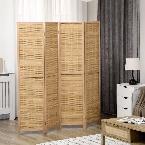 HOMCOM Blinds Style 4-Panel Wood Room Divider, 67'' Tall Folding