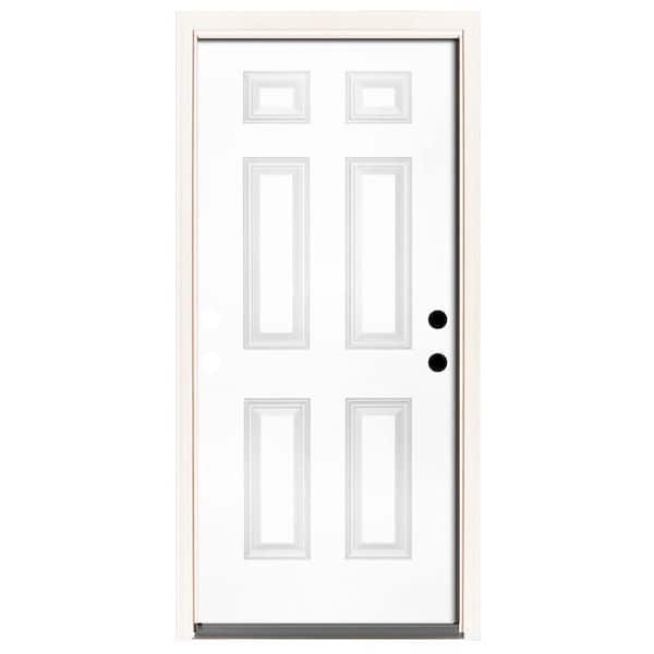 Steves & Sons 42 in. x 80 in. Element Series 6 Panel Left Hand Inswing White Primed Steel Prehung Front Door
