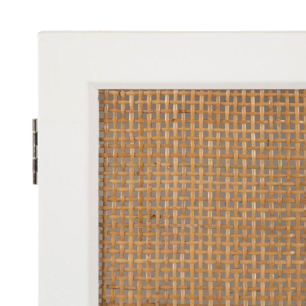 White and Natural Rattan Wall Cabinet with Three Shelves