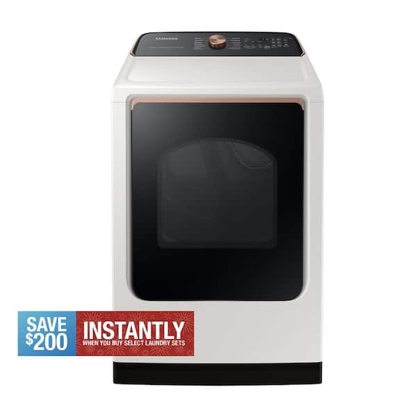 Samsung 7.4 cu. ft. Smart High-Efficiency Vented Electric Dryer with Steam Sanitize+ in Ivory