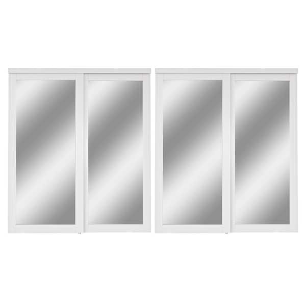 ARK DESIGN 144 in. x 80 in. Solid Core 1-Lite Mirror White Finished Composite MDF Closet Sliding Door with Hardware