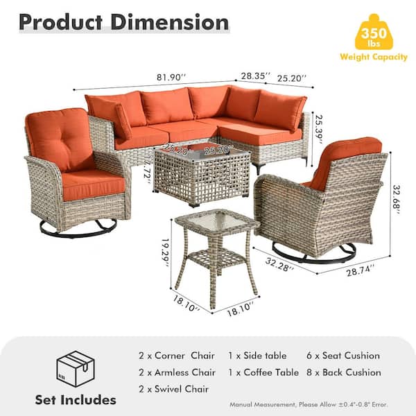 XIZZI Chroma 8 Pieces Pieces Wicker Outdoor Patio and Swivel