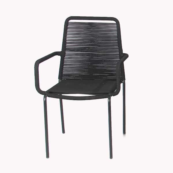 MADE HOME Palaio Black Stackable Wicker Outdoor Dining Chair (4
