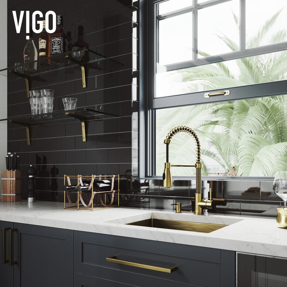Elegant Matte Gold Pull-Down Kitchen Faucet with Soap Dispenser