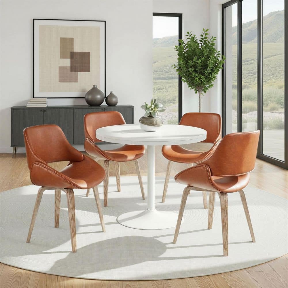 Lumisource Fabrico Camel Faux Leather and Whitewashed Wood Dining