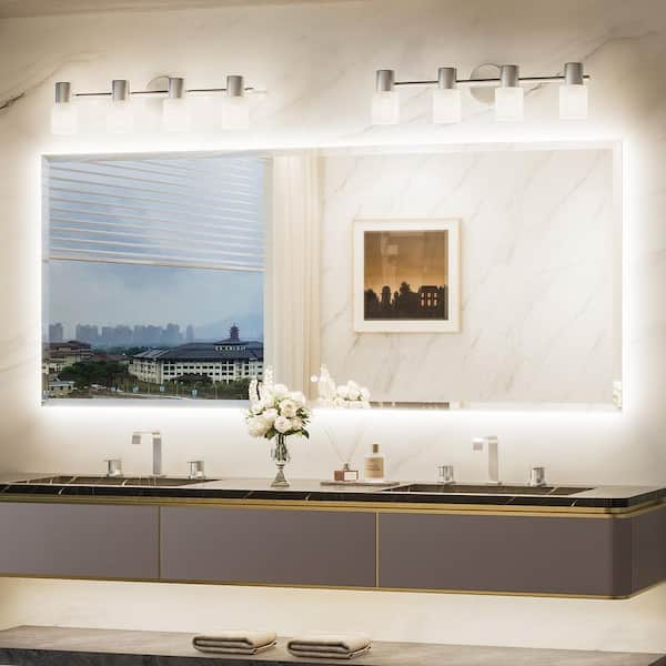 84 in. W x 36 in. H Beveled Frameless LED Lighted Bathroom Vanity Mirror with Light with Backlit and Anti-Fog