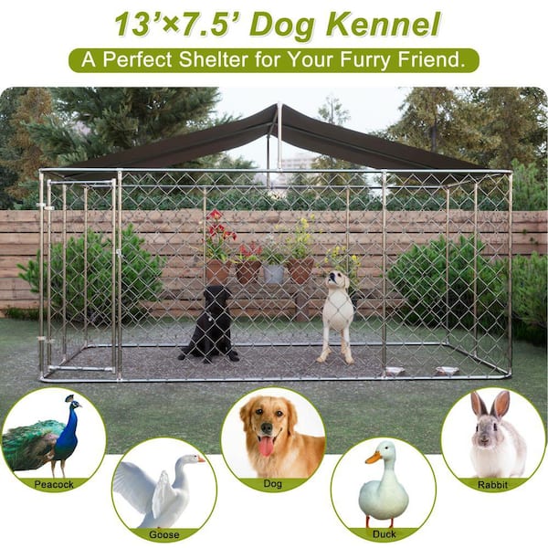 Amucolo W x D x H Silver Galvanized Outdoor  Heavy-Duty Dog Kennel Dog Pens CX-CYW1-0024