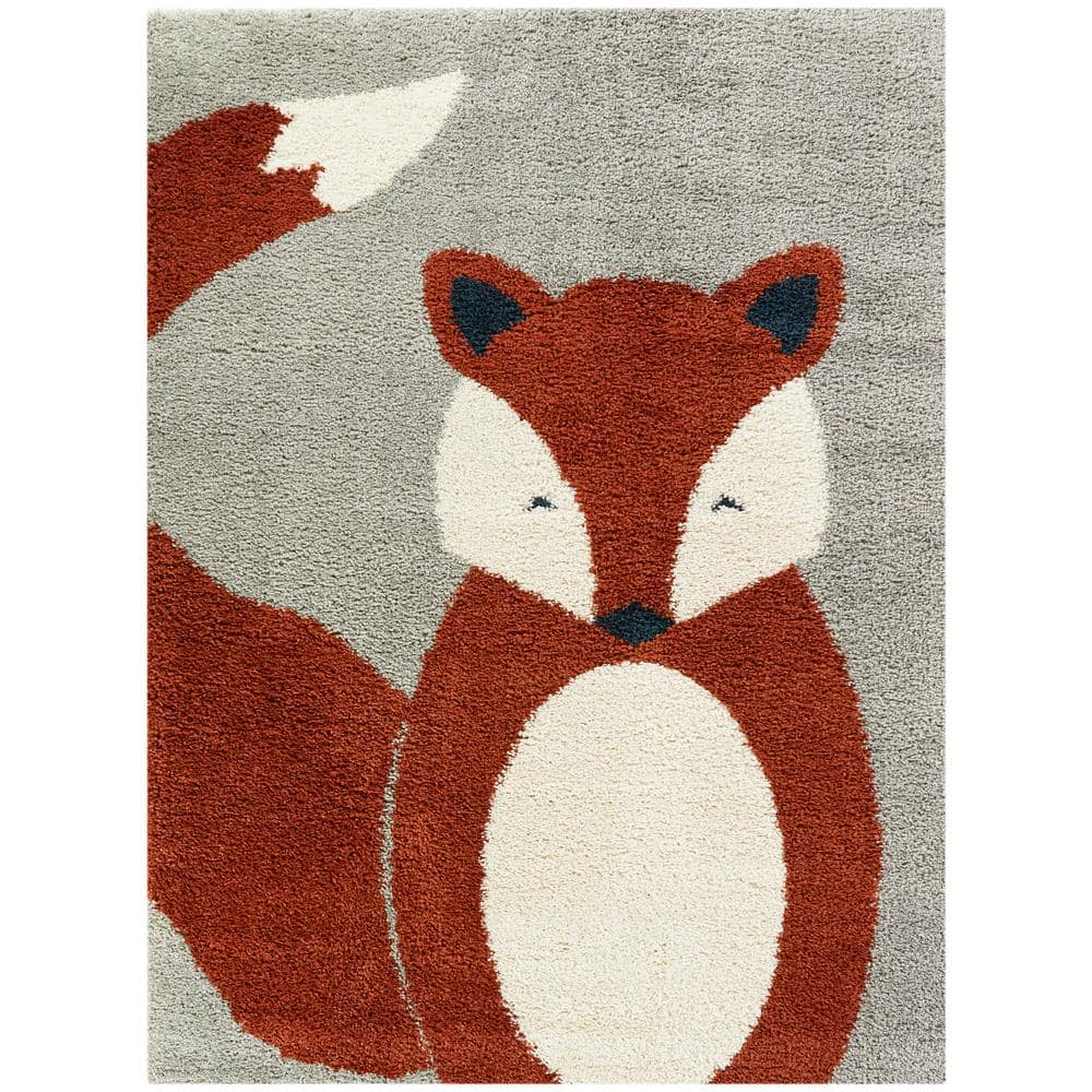 Fluffy Fox Grey 8 ft. x 10 ft. Animal Area Rug