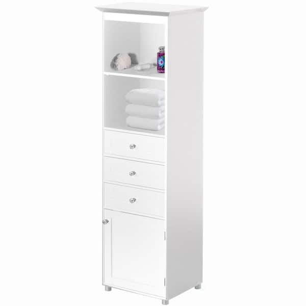 Basicwise White Tall Standing Bathroom Linen Tower Storage Cabinet for Bathroom and Vanity
