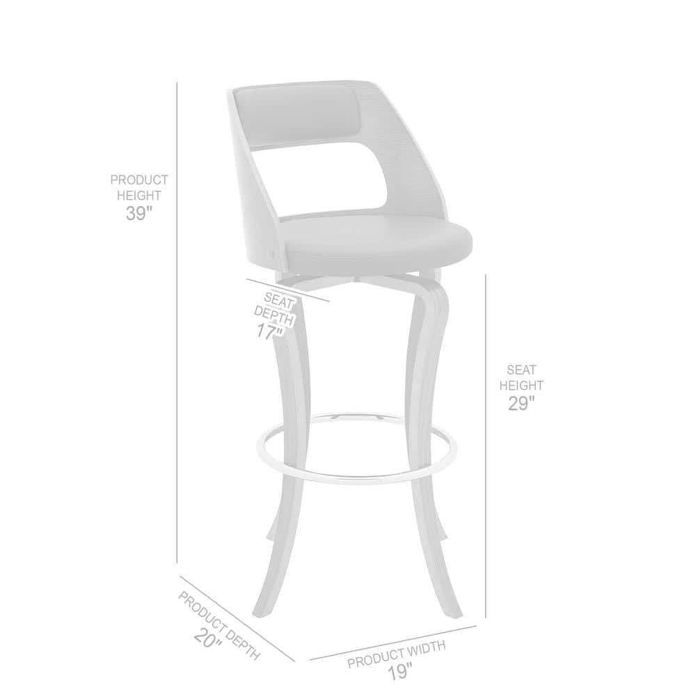 Grady 30" Gray Faux Leather & Walnut Wood Contemporary Swivel Bar Stool