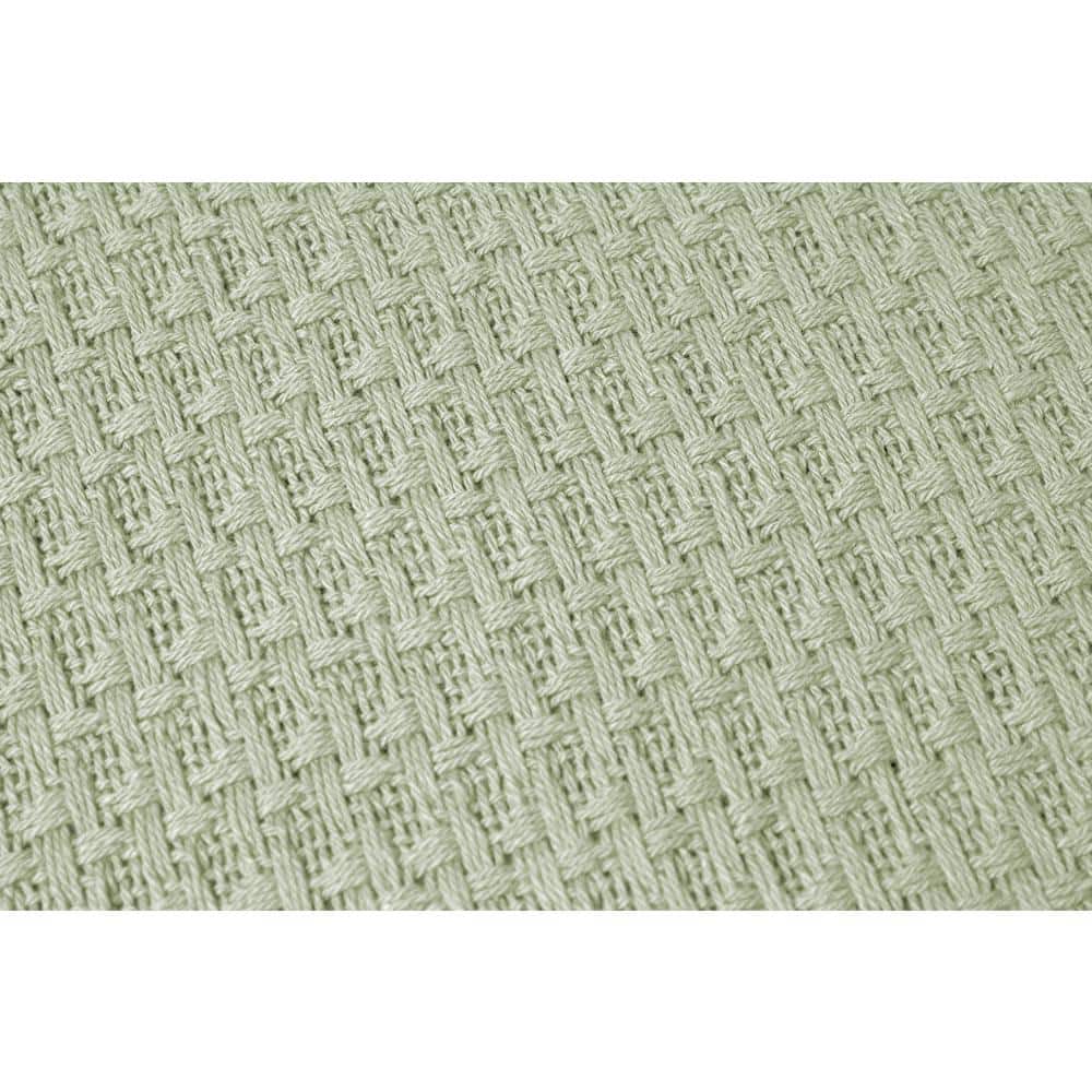 Sage Green Twin Cotton Knitted Blanket