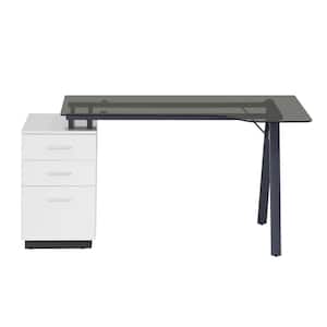 60 in. White Home Office Desk Writing Desk Computer Desk with Drawers and Tempered Glass Top