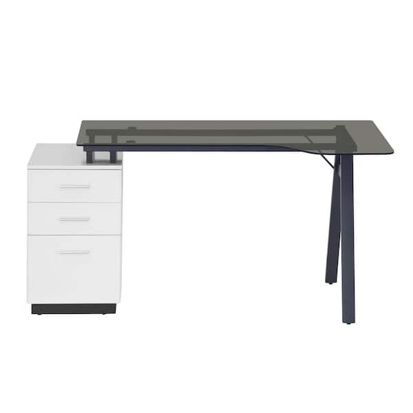 maocao hoom 60 in. White Home Office Desk Writing Desk Computer Desk with Drawers and Tempered Glass Top