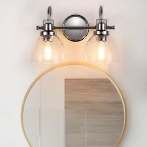 15.6 in. 2-Light Matte Black Bathroom Vanity Light for Bathroom with Clear Seeded Glass and No Bulbs Included