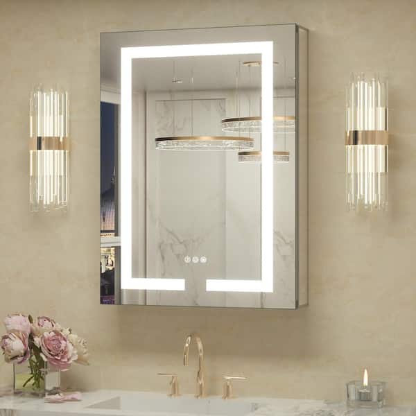 24 in. W x 32 in. H Rectangular Aluminum LED Medicine Cabinet with Mirror 3-Color Lights, Recessed/Surface Mount