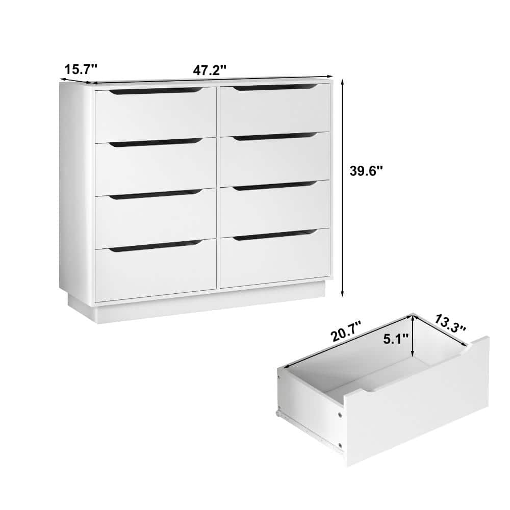 Dimensions of a white chest of drawers.