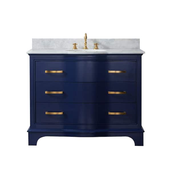 Monroe 42 in. W x 22 in. D x 34 in. H Bath Vanity in Navy Blue with White Marble Top with White Sink