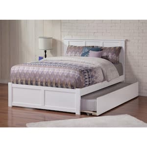 Madison White Solid Wood Frame King Platform Bed with Twin XL Trundle and Footboard