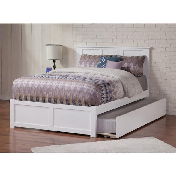 AFI Madison White Solid Wood Frame King Platform Bed with Twin XL Trundle and Footboard