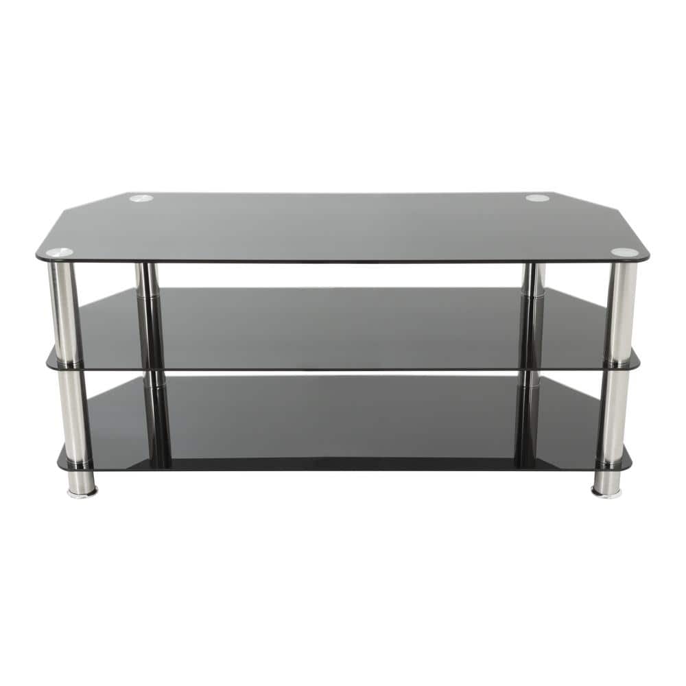 Black Tempered Glass Corner TV Stand with Chrome Legs, Up to 50"