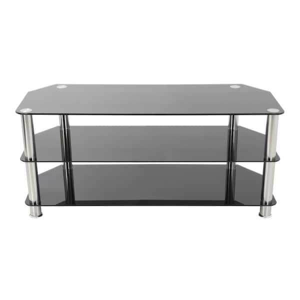 AVF 39 in. Black and Chrome Glass Corner TV Stand Fits TVs Up to 50 in. with Open Storage