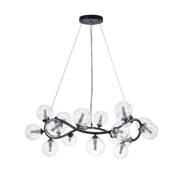 19-Light Black Modern Ring Shaped Chandelier with Clear Glass Shades for Dining Room & Entryway