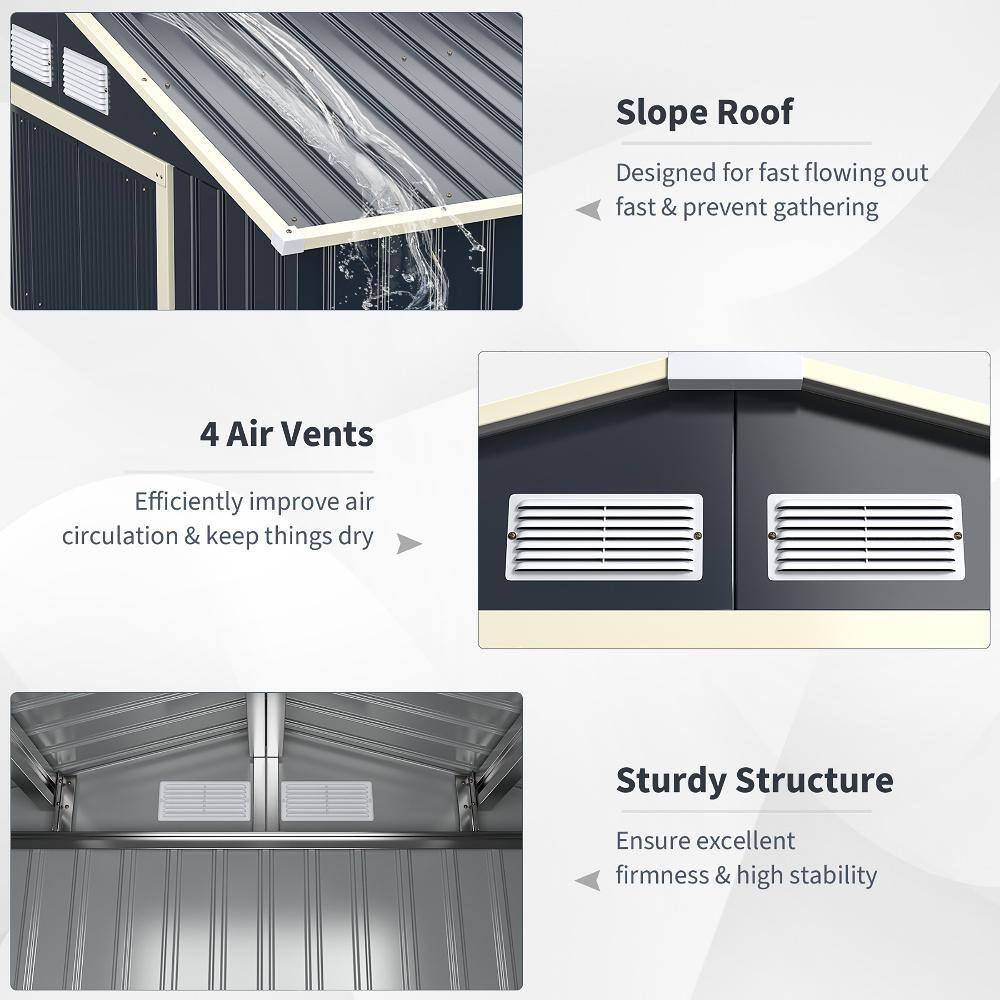 Gray Metal Double Door Peak Roof Storage Shed