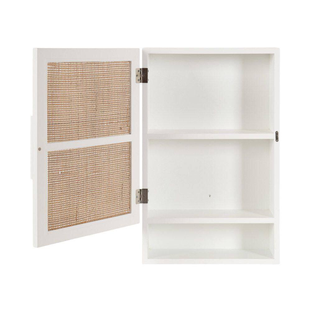 White and Natural Rattan Wall Cabinet with Storage Cubby