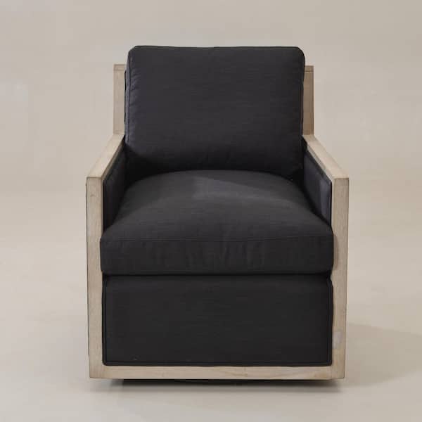 Black Modern Performance Fabric Upholstered Swivel Armchair with Down Filled Cushion and Pillow Back