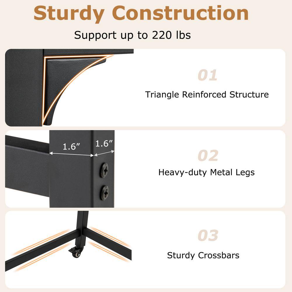 Modern Dark Brown Particleboard Rolling Computer Desk with Metal Frame