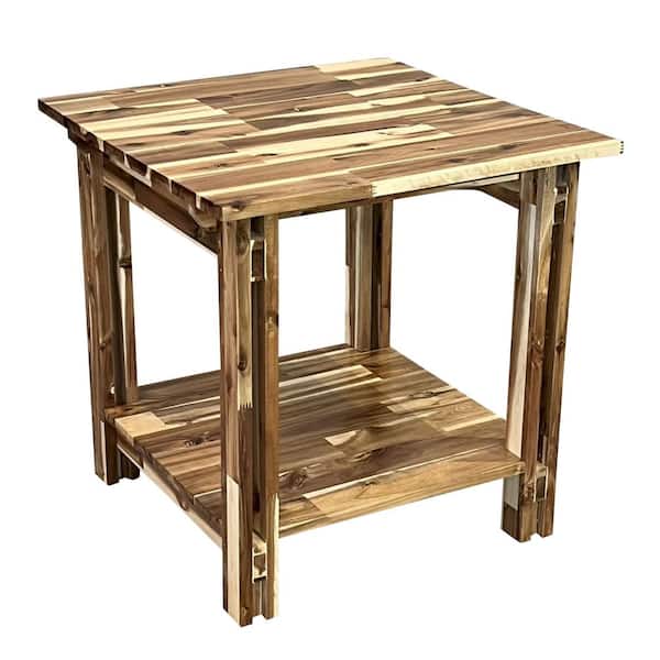 Unbranded 24 in. Natural Square Acacia Wood End Table with Shelf