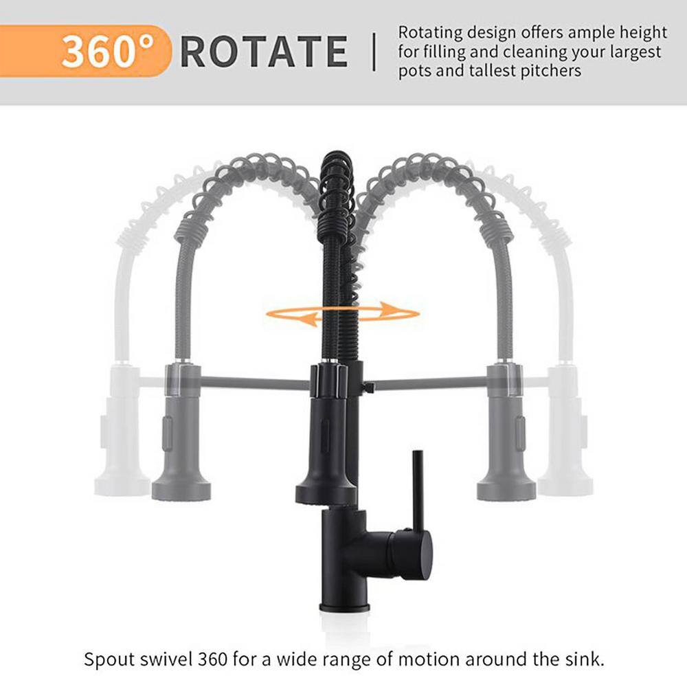 Matte Black Brass Pull Down Kitchen Faucet with Spray