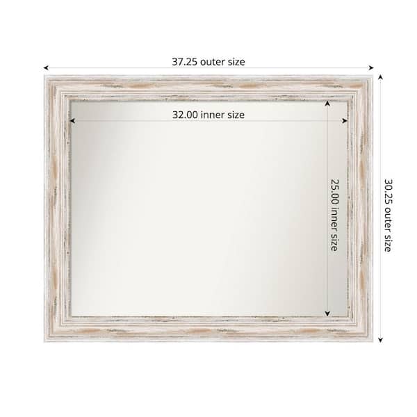 Amanti Art Alexandria Whitewash 37.25 in. x 30.25 in. Custom Non-Beveled Wood Framed Bathroom Vanity Wall Mirror