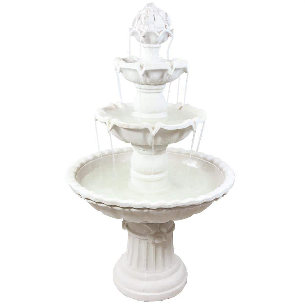 Sunnydaze White Fiberglass 52" 4-Tier Fruit Top Outdoor Water Fountain