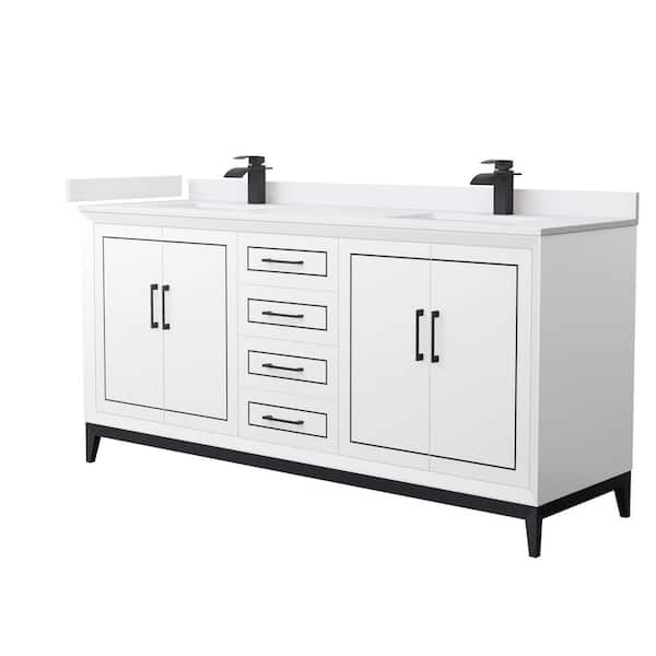 Wyndham Collection Marlena 72 in. W x 22 in. D x 35.25 in. H Double Bath Vanity in White with White Cultured Marble Top
