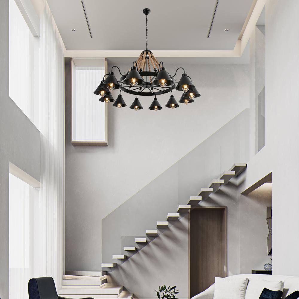 Black Metal 12-Light Geometric Island Chandelier