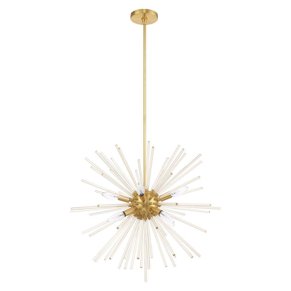 Elegant Utopia 8-Light Satin Brass Chandelier with Crystal Rods