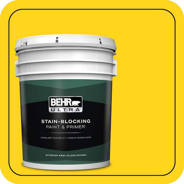 BEHR ULTRA 5 gal. #S-G-390 Lemon Zest Semi-Gloss Enamel Exterior Paint & Primer