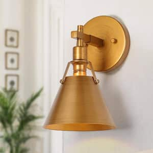 Vintage Brushed Gold Vanity Light, 1-Light Modern Bathroom Sconce with Bell Shade Traditional Wall Light for Living Room