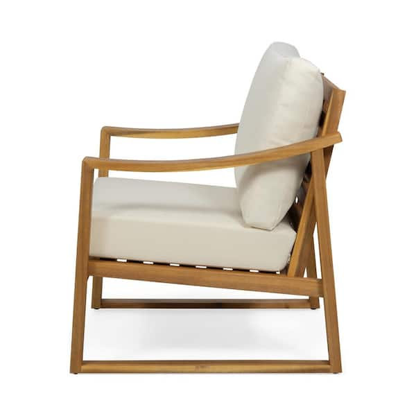 Noble House Solano Teak Brown Removable Cushions Wood Outdoor Lounge Chair  with White Cushion 66162 - The Home Depot