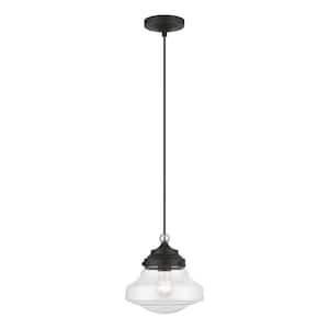 Avondale 1-Light Black Island Mini Pendant with Brushed Nickel Accent and Clear Glass