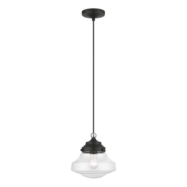 Livex Lighting Avondale 1-Light Black Island Mini Pendant with Brushed Nickel Accent and Clear Glass