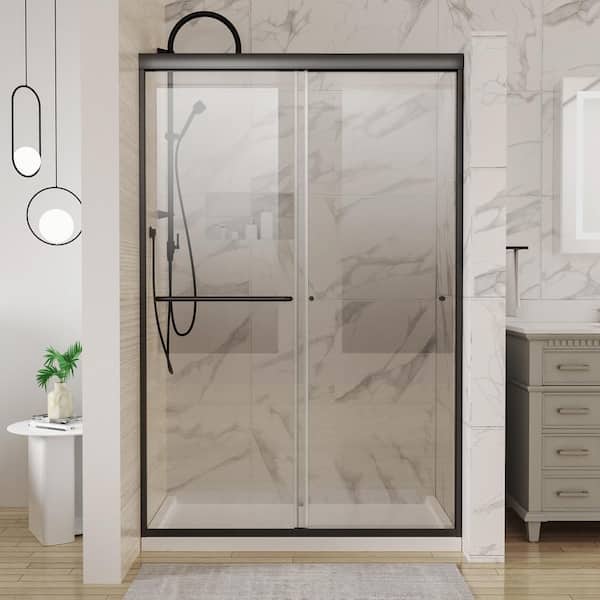 INSTER AIM 48 in. W x 72 in. H Sliding Framed Shower Door in Black with clear