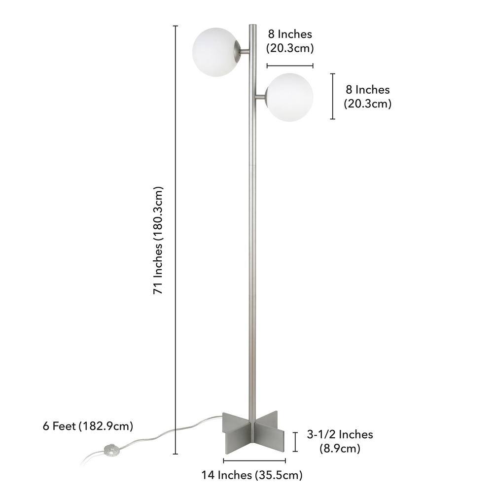 Sleek Nickel Finish Floor Lamp with Adjustable Milk Glass Orbs