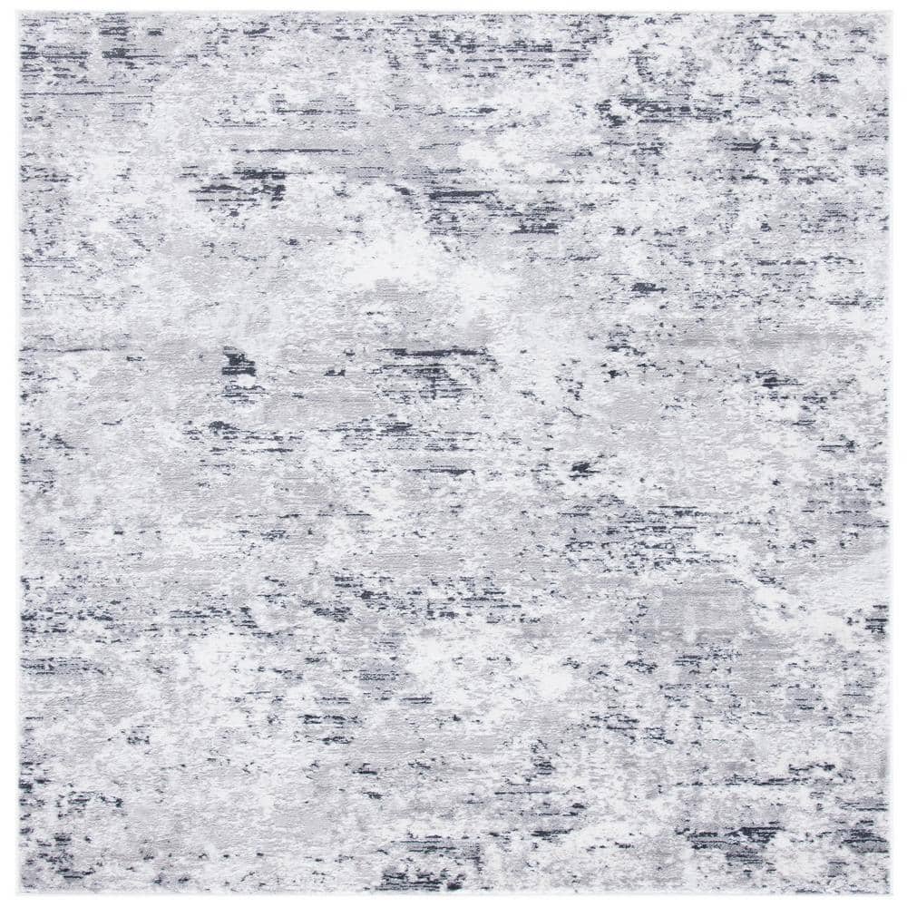 Amelia 5'3" Square Gray Abstract Stain-Resistant Rug