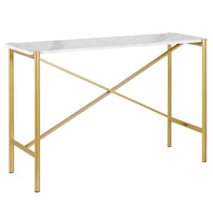 Braxton 46 in. Gold Rectangle Faux Marble Console Table