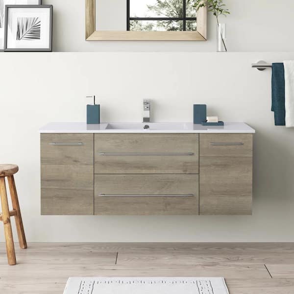 Cutler Kitchen and Bath Kato 48 in. W x 19 in. D x 20 in. H Single Sink Wall Bath Vanity Cabinet in Organic with Cultured Marble Top in White