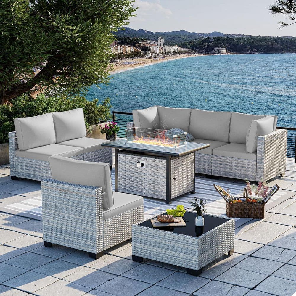 Halmuz 10-Seat Aluminum Patio Conversation Set with Fire Pit
